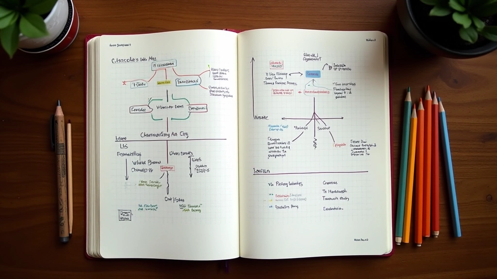 Notebook with character arc diagrams showing progression across different personality dimensions and emotional states