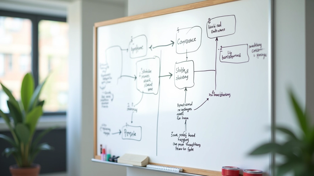 Whiteboard with story structure diagram and character notes